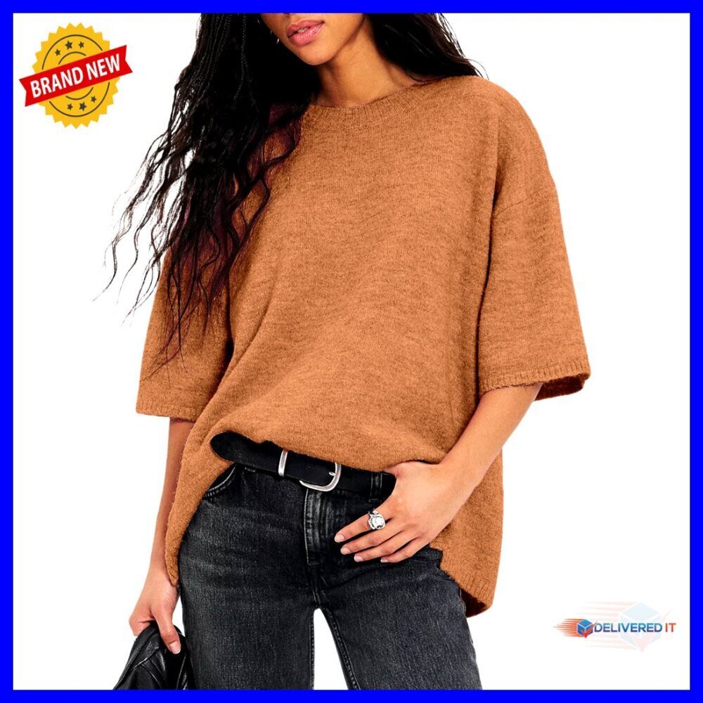 Oversized Crewneck Pullover Soft Knit Lightweight Sweater Top Casual Chic